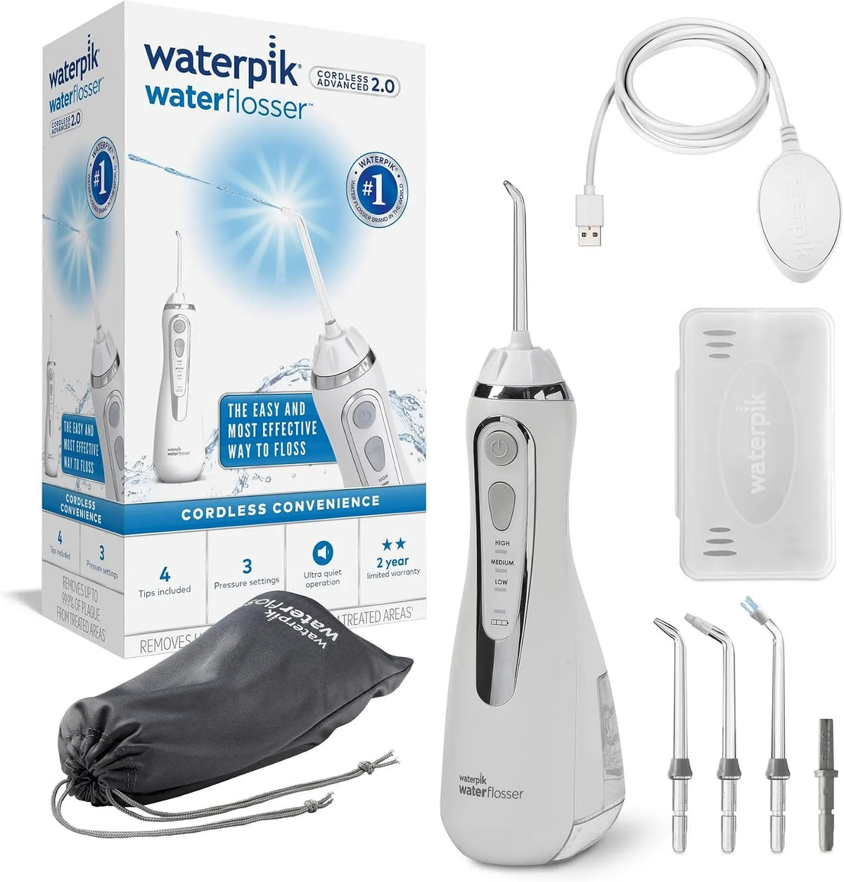 Waterpik Cordless Advanced, Idropulsore Dentale in formato mobile, Bianco