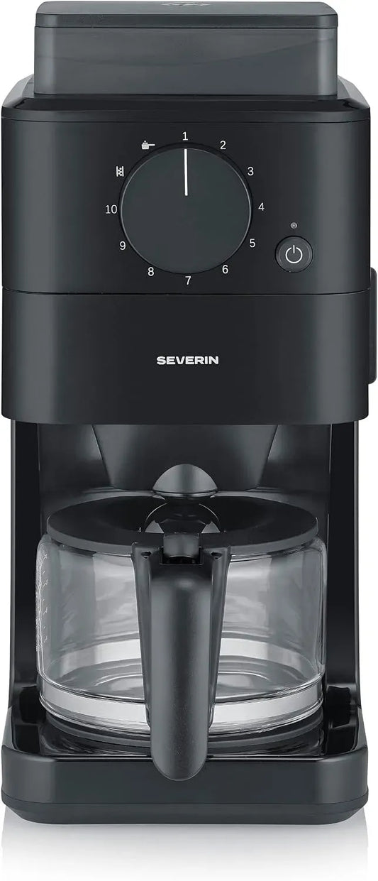 Severin KA 9215 Macchina da caffè, caffettiera elettrica, Macchina da caffè con macinino e caraffa in vetro