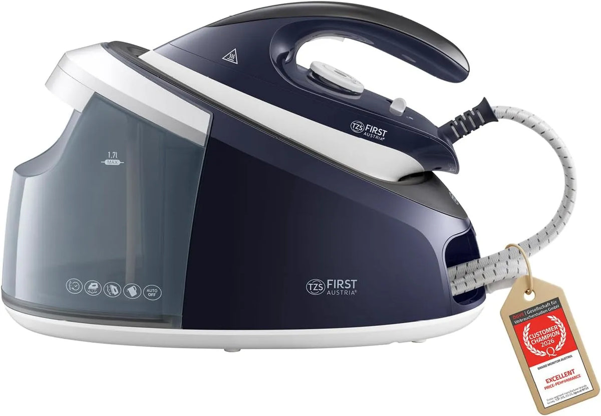 140g/min Piastra, ferro da stiro elettrico, 1,7 L, 3000 W, 6 Bar, 140 g, vapore, blu, TZS