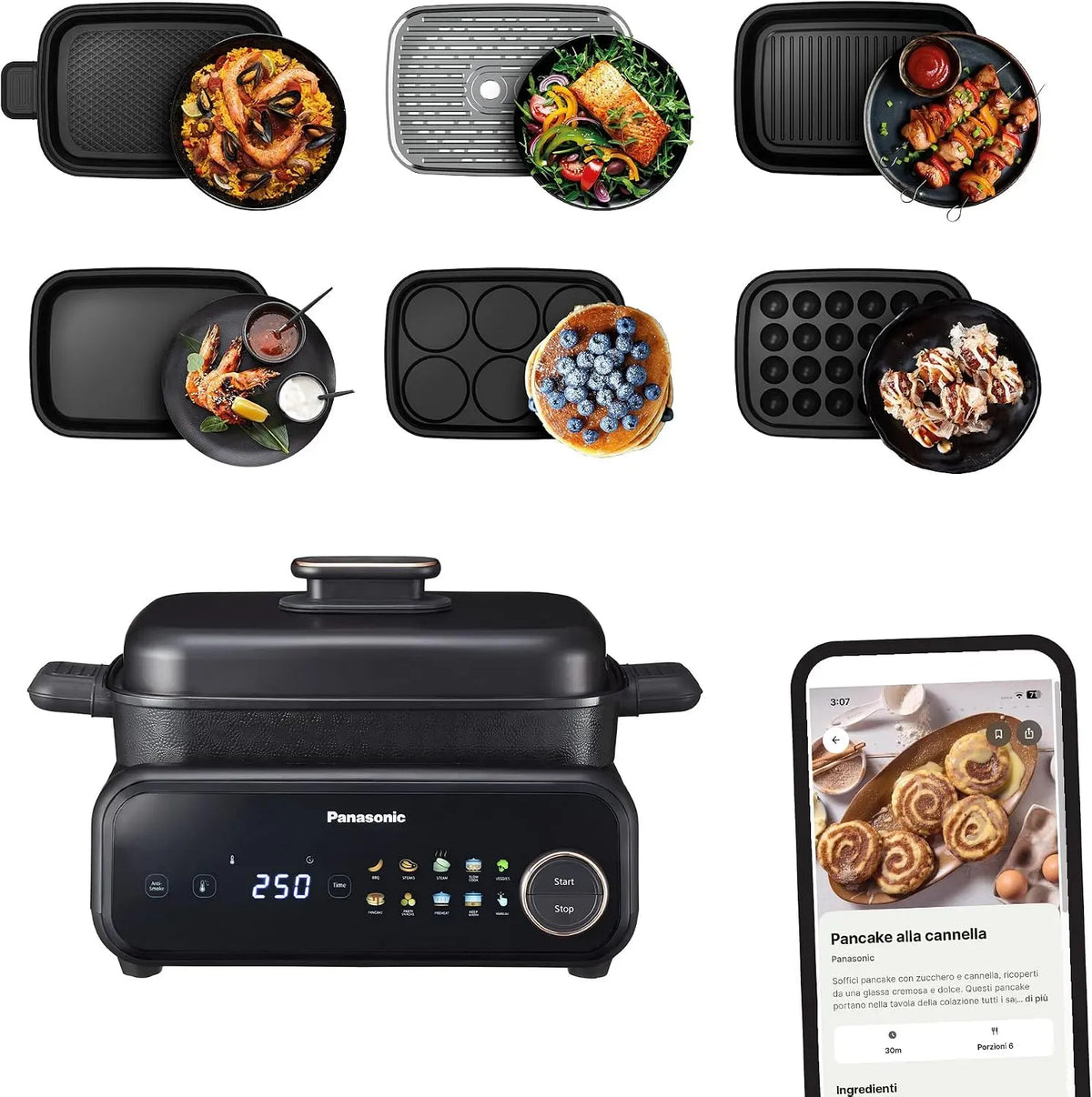 Panasonic NF-GM600 6-in-1 Lavastoviglie, 1400 W, 40 a 250 °C, vapore, 9 Modalità Auto, BBQ