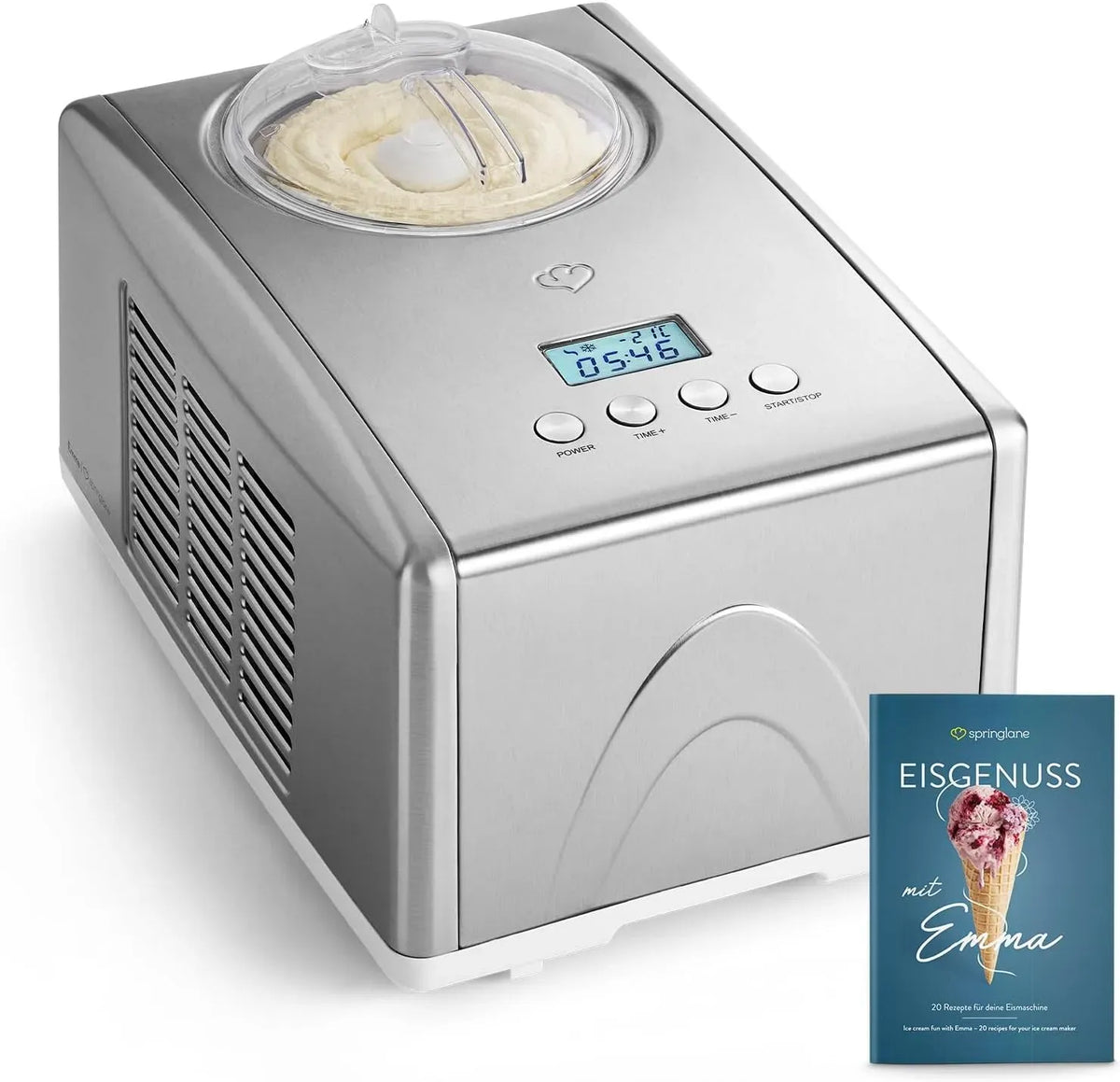 contenitore, macchina per gelato e sorbetto, 1,5 L, 150 W, rimovibile, acciaio inox, argento, per il ghiaccio rimovibile, SPRINGLANE