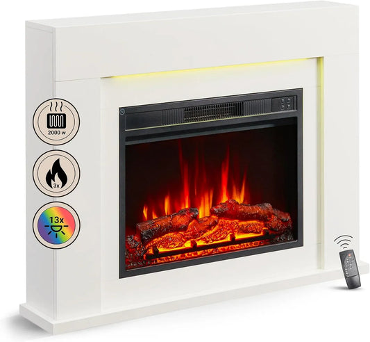 Finn Design Camino elettrico da terra, riscaldamento, effetto fiamma 3D LED