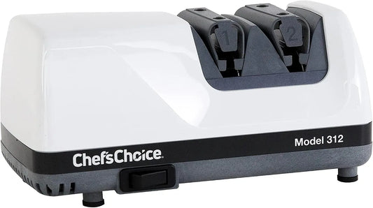 colore: Bianco, Chef'sChoice 312 UltraHone, Affilacoltelli elettrico per coltelli dritti e seghettati, 2 fasi, dotato di controllo dell'angolo di