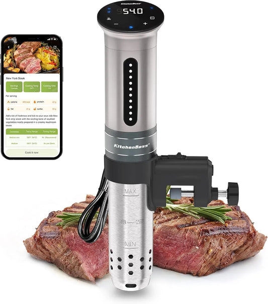 KitchenBoss Roner Cocina Baja Temperatura: 1100W Wi-Fi Sous Vide Roner LED Circolatore di Immersione Temperatura Controllo Remoto Roner Professionale