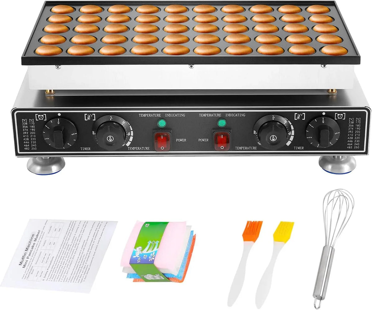 Macchina per muffin, pancake maker, piastra, macchina da caffè elettrica, 1800 W, timer, professionale, per muffin a 50 fori