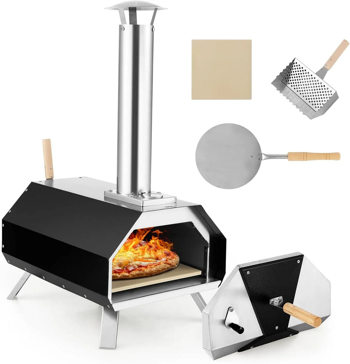Forno elettrico per pizza, COSTWAY, esterno, pietra refrattaria, Pietra per Pizza e Gambe Pieghevoli, per BBQ