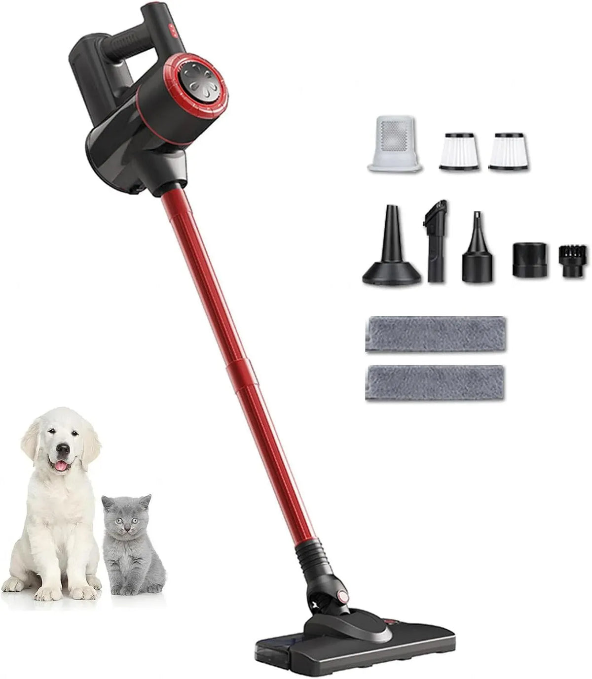 18KPa/120W/35Mins Lava Aspira Pavimenti Leggero Versatile Scopa Elettrica Senza Fili per Pulizia Domestica/Capelli/Polvere/Lavapavimenti, Red, Aspira